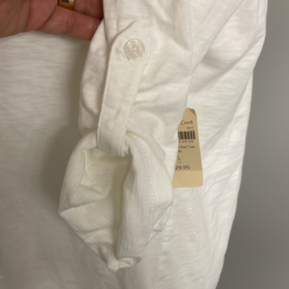 NWT Women’s Cold Water Creek Size:Large Roll tab sleeves White Scoop Neck Cotton - Picture 3 of 6